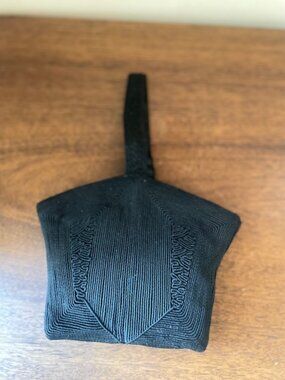 Vintage 1940s Black Corde Wristlete Bag w/ Original White Gloves & Hanky